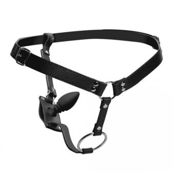 Harness with penis ring and anal plug