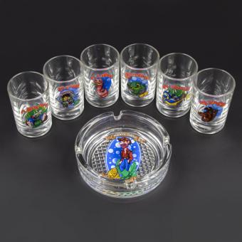 Glass set "Fischer" with ashtray and 6 glasses, 50 ml