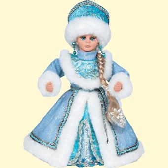 Decorative snow maiden in light blue with candy container, 35 cm