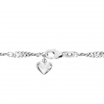 Singapore anklet in 925 silver with heart pendant