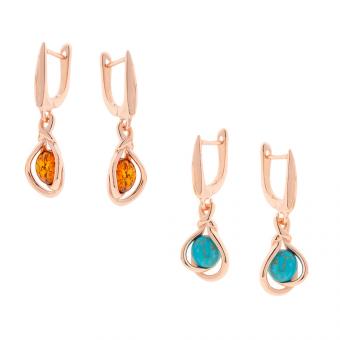 Earrings in 925 silver with cognac amber or turquoise, rose gold-plated