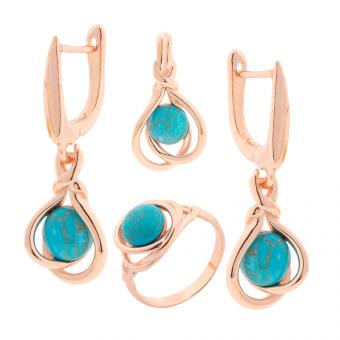 Jewelry set in 925 silver with cognac amber or turquoise, rose gold-plated