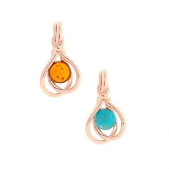 Pendant in 925 silver with cognac amber or turquoise, rose gold-plated