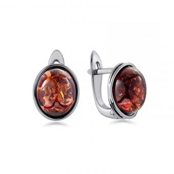 Earrings in 925 sterling silver with oval red amber