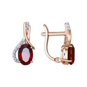 Sokolov earrings in 585 rose gold with garnet and cubic zirconia