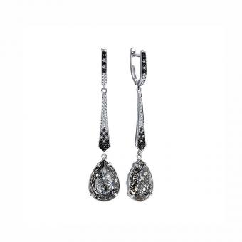 Sokolov earrings in 925 silver with black crystals and zirconia