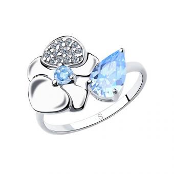 Sokolov ladies ring in 925 silver with blue zirconia