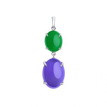 Sokolov pendant in 925 silver with green and purple quartz