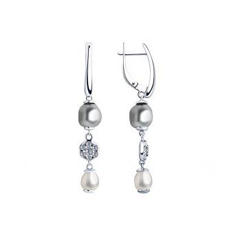 Sokolov earrings 925 silver with cubic zirconia and pearls