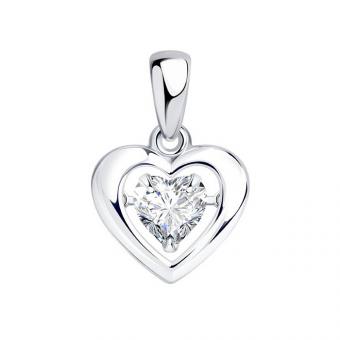 Diamond pendant heart in 925 silver with zirconia