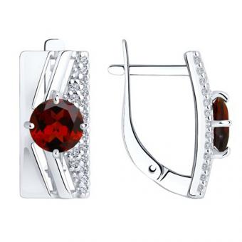 925 silver diamond earrings with red rhodolite and falrbless zirconia