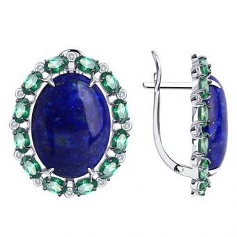 Diamond earrings in 925 silver with blue lyapis and green and colorless cubic zirconia