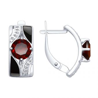 Sokolov earrings in 925 silver with garnet, zirconia and black enamel