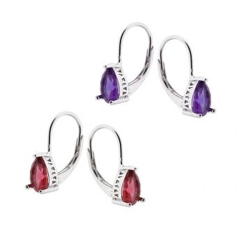 Earrings in 925 silver with zirconia in purple or red (choice of color)