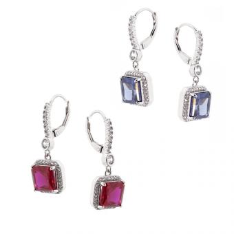 Earrings in 925 silver with red or blue and colorless zirconia