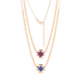 Necklace in 925 silver with small flower pendant with colored zirconia, pink or blue