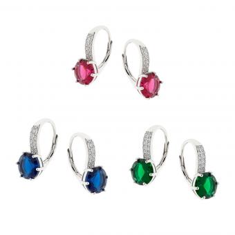 Earrings in 925 silver with round zirconia in three different colors