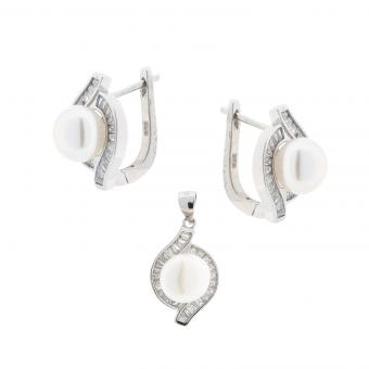 Set: earrings + pendant in 925 silver with pearls