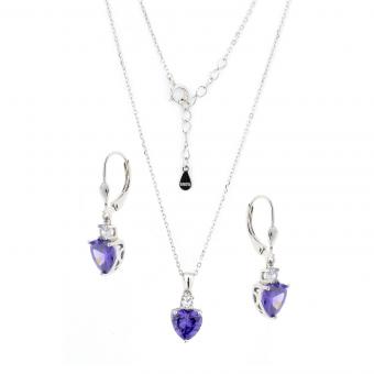 Set: earrings + necklace in 925 silver with heart-shaped zirconia