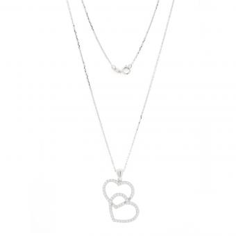 Double heart pendant in 925 silver with zirconia + free silver chain