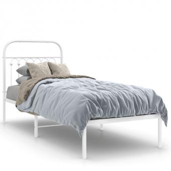 Bed frame with headboard metal white 75x190 cm