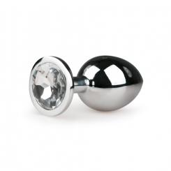 Butt plug metal with transparent decorative stone - silver color