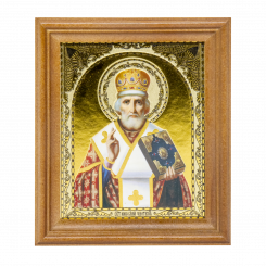 Icon "Nikolai Chudotvorets" wooden frame, double embossing, 11 x 13 cm