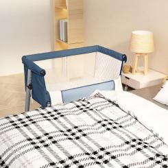 Babybett mit Matratze Marineblau Leinenstoff