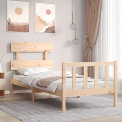 Solid wood bed with headboard 90x200 cm