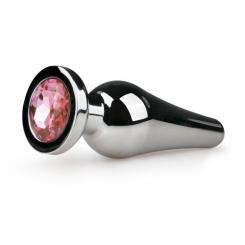 Cone shaped butt plug with pink decorative stone - metal