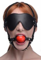 Kinky adjustable harness with blindfold and ball gag