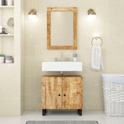 Vanity unit in solid mango wood and wood-based material