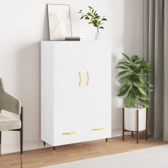 Highboard high-gloss white 69.5x31x115 cm wood-based material