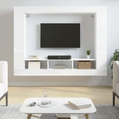 TV cabinet high-gloss white 152x22x113 cm wood-based material