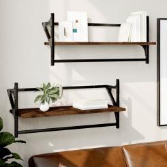 Wall shelves with bars 2 pcs. Brown oak look 65x25x30 cm