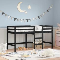 Children's loft bed with ladder black 80x200 cm solid pine wood