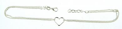 Anchor anklet round in 925 silver with heart, lobster clasp