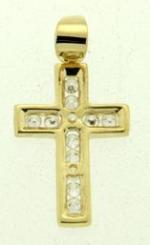 Cross pendant in 375 yellow gold with zirconia