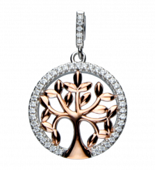 Tree pendant in gold-plated 925 silver, two-tone, decorated with zirconia