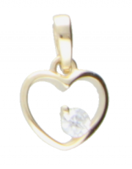 Heart pendant in 375 yellow gold with one zirconia