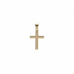 Cross pendant in 375 yellow gold with zirconia