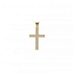 Cross pendant in 375 yellow gold with zirconia