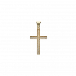 Cross pendant in 585 yellow gold with zirconia