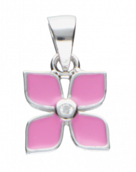 Flower pendant in 925 silver with zirconia and pink enamel 