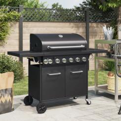 Gas barbecue with 7 flames Black powder-coated steel