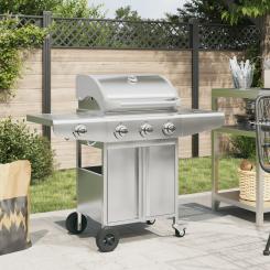 Gas barbecue with 4 flames silver stainless steel