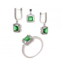 Set in 925 silver with zirconia: earrings +pendant +ring (choice of colours)