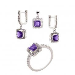 Set in 925 silver with zirconia: earrings +pendant +ring (choice of colours)