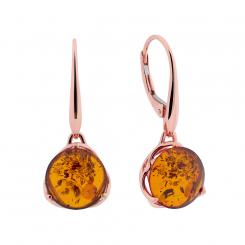 Earrings in 585 rose gold with amber, cognac color