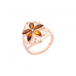 Ladies' ring in 925 silver with sunrise amber stones, rose gold-plated